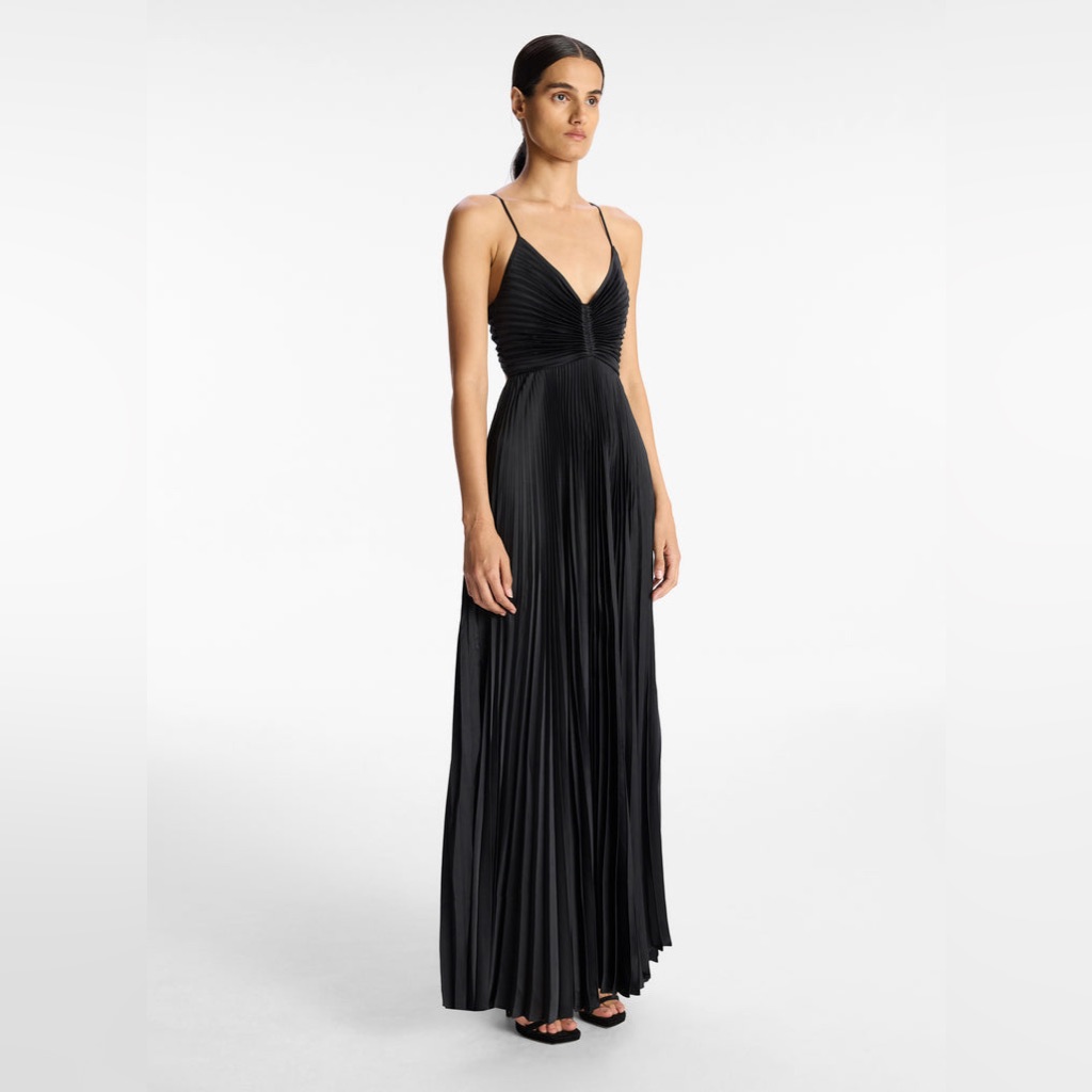 A.L.C. Aries Pleated Satin Dress In Black